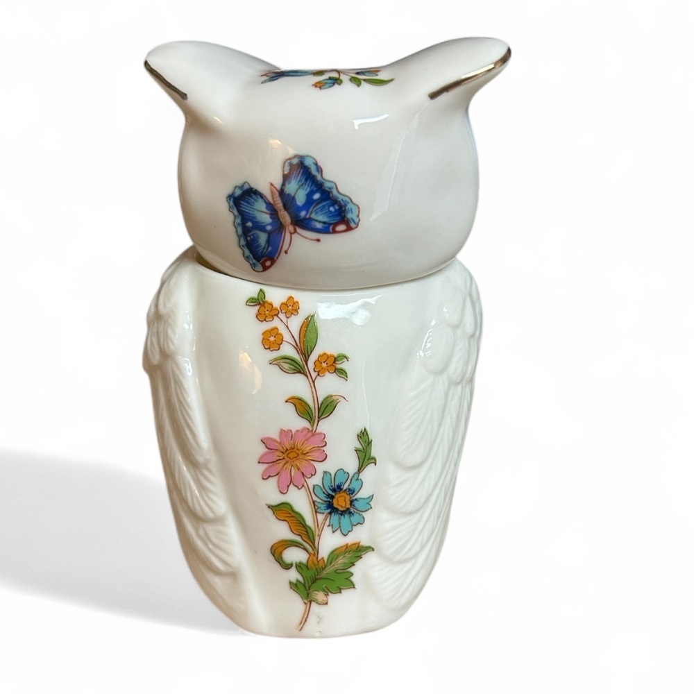 Ardco Owl Box Porcelain Figurine Floral Butterfly Motif Cottagecore Farmhouse - Picture 3 of 6